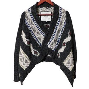 Abercrombi & Fitch Poncho wrap cardigan sharkbite hem Fair isle XS/S